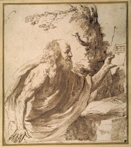 Çölde bir Aziz okuma (kağıt üzerinde kalem ve mürekkep) by Guercino