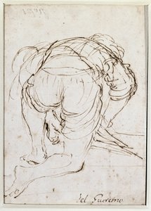Adam diz çökmüş - karakalem by Guercino