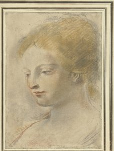 Mahzun gözlü genç bir kadının başı by Guercino