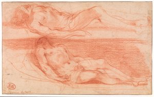 Yarı çıplak yatan adamla ilgili iki çalışma by Guercino