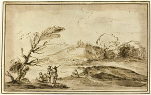 Bir Manzarada İki Grup Figür by Guercino