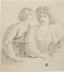 İki Genç Kadın, Biri Sarıklı, Konuşurken by Guercino