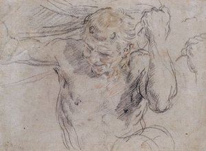 Bir Satyr Kaldırma Perdesi ve Sol Elinin Yardımcı Çalışması by Guido Reni