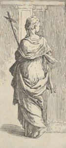 Bir haç taşıyan ve bir pilastere doğru adım atan kız, arkadan görülüyor, yakl. 15..., yakl. 1590-1600. by Guido Reni