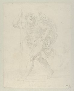 Aziz Christopher sol omzunda bebek İsa ile yürüyor, karşıt..., ca. 1600-1640. by Guido Reni