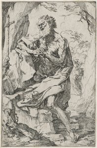 Aziz Jerome (kağıt üzerine gravür) by Guido Reni