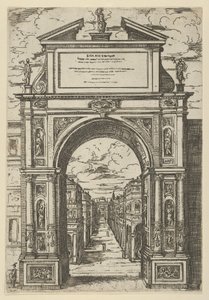 Bologna şehrini temsil eden bir heykelin tepesinde zafer takı, 1598