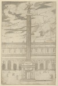 Üstünde bir trompet tutan Fame kadın figürü ile zafer sütunu, geçici bir dekor..., 1598. by Guido Reni