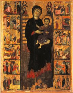 Majesty, Guido da Siena (yaklaşık 1230-ca 1290), detay, Sütunlar Salonu, Palazzo Pubblico (belediye binası), Siena, İtalya