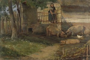 Bir Ahırdaki Domuzlar by Guillaume Anne van der Brugghen