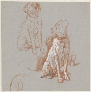 Oturan bir köpeğin iki çalışması by Guillaume Anne van der Brugghen