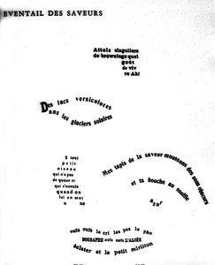 Guillaume Apollinaire (1880-1918) tarafından bir yüzü betimleyen kaligram: “Lezzetlerin olayı””