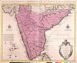 Coromandel ve Malabar Haritası (Hindistan) (gravür by Guillaume Delisle