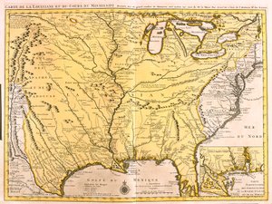 Louisiana (ABD) ve Mississippi Nehri Haritası (gravür by Guillaume Delisle