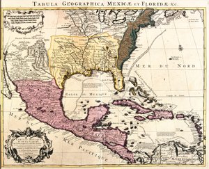 Karayip Adaları (Küba, Haiti, Jamaika, Antiller) ile Meksika ve Florida (ABD) Haritası (gravür