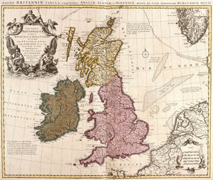 Britanya Adaları, İngiltere Krallıkları, İskoçya ve İrlanda Haritası (gravür by Guillaume Delisle
