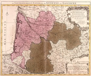 Guyenne ve Gascogne (Fransa) Hükümeti Haritası (gravür by Guillaume Delisle