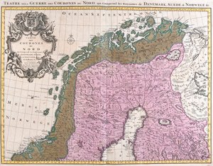 İskandinav ülkeleri, Danimarka, İsveç ve Norveç krallıklarının haritası (gravür