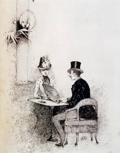 Paris kafesinde bir çift (kağıt üzerine mürekkep) by Guillaume Georges Roger