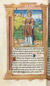 Basılı Saat Kitabı (Roma Kullanımı): fol. 100v, Aziz Stephen by Guillaume Le Rouge