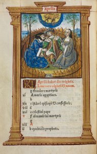 Basılı Saat Kitabı (Roma Kullanımı): fol. 5v, Nisan takvimi illüstrasyonu by Guillaume Le Rouge