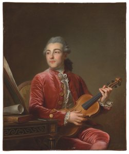 Kırmızı kadife ceketli ve kemanlı bir beyefendinin portresi (tuval üzerine yağlı boya) by Guillaume Voiriot
