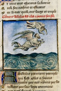 “" Dedale ve Icarus "” (Icarus ve Daedalus) Minos'a kaçmak için Dedale, balmumu kanatları sayesinde oğlu Icarus'u uçmaya zorlar. Guillaume Lorris'in “Gülün Romanı” adlı el yazmasından minyatür