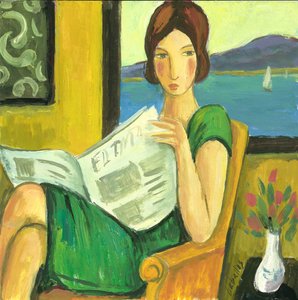 Gazete okuyan kız, 2013 (kağıt üzerine guaj)