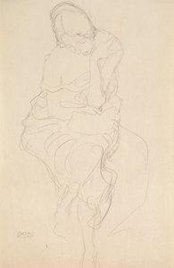 Bir taburede oturan kişinin önden görünümü by Gustav Klimt