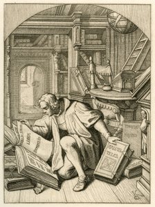 Luther, Erfurt'taki üniversite kütüphanesinde kitap okuyor. Latince bir İncil buldu. by Gustav Ferdinand Leopold Konig
