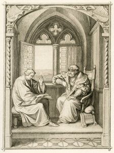 Luther, seçmen Johann dem Bestaendigen'e (Jean I de Saxe) kitap okuyor. by Gustav Ferdinand Leopold Konig