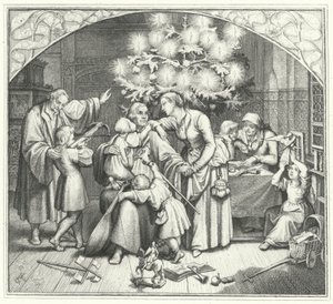 Martin Luther ve ailesi bayram mevsiminin tadını çıkarıyor (gravür)
