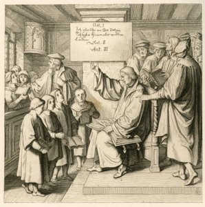 Martin Luther bir sürü çocukla okulda, çünkü din dersleri onun için çok önemli, sağda bazı öğretmenler