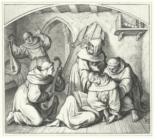 Martin Luther elinde İncille bayılıyor ve arkadaşları onu kendine getiriyor (gravür) by Gustav Ferdinand Leopold Konig