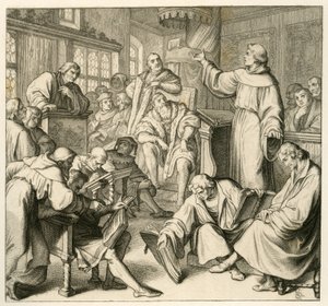 Martin Luther, Dr. Johannes Eck (Johann Maier von Eck) (1486-1543), Luther'in yanında Philipp Melanchthon (1497-1560) ve Karlstadt (Andreas Rudolf Bodenstein von Karlstadt) by Gustav Ferdinand Leopold Konig