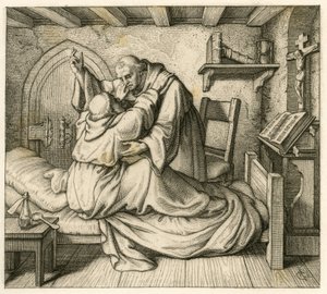 Martin Luther, eski bir keşiş tarafından teselli edilir, çünkü bedeni ve insan zihni tarafından tükenmiştir. by Gustav Ferdinand Leopold Konig