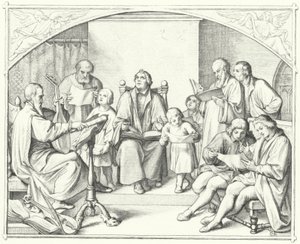 Martin Luther bir kilise korosuyla şarkı söylüyor (gravür) by Gustav Ferdinand Leopold Konig