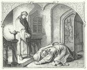 Martin Luther, tüccar Hans Kohlhase ile (gravür) by Gustav Ferdinand Leopold Konig