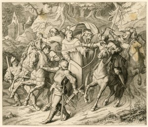 Martin Luther'in dönüş yolculuğunda - 1521 - Hauptmann von Berlepsch ve Burkhard Hund tarafından, papanın aforoz boğası ve imparatorun kanun kaçağı olduğu için kaçırılması