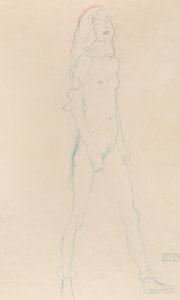 Çıplak bir genç kız, c. 1917. by Gustav Klimt