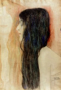 Uzun Saçlı Kız, 1898-99 (kağıt üzerinde pastel) by Gustav Klimt