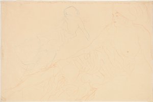 uzanmış çıplaklar; Desteklenmiş yalancı figür, soldaki tekrar, 1913 by Gustav Klimt