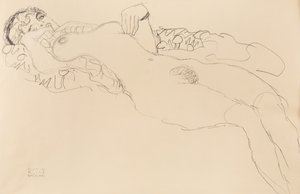 Yaslanmış çıplak kadın, sola doğru, 1917. by Gustav Klimt