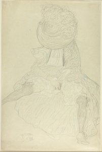Önden Oturan Kadın Şapkalı, Yüzü Kapşonlu by Gustav Klimt