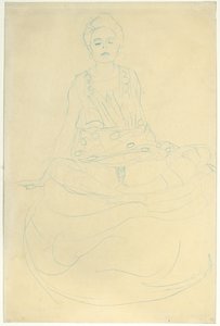 Önden yarı çıplak oturan, yaklaşık 1907 (kağıt üzerine kurşun kalem) by Gustav Klimt