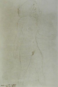 Ayakta Çıplak (kağıt üzerine kurşun kalem) (s/b fotoğraf) by Gustav Klimt