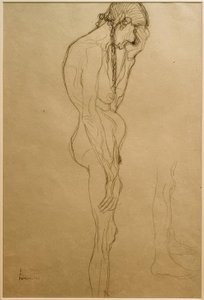 Sağdaki profilde duran yaşlı kadın, bacak çalışması by Gustav Klimt