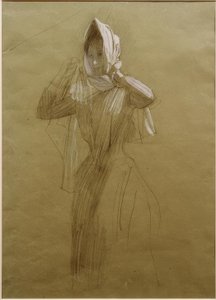Ayakta duran genç kadın, başörtüsü sarma by Gustav Klimt
