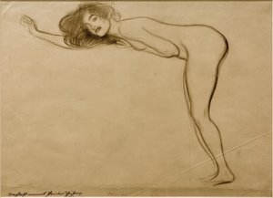 Sola doğru eğilmiş vücudu ile çıplak kız ayakta by Gustav Klimt