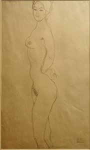 Solda çıplak duran kadın, el ele... by Gustav Klimt